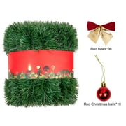 Scidweet 50 ft Christmas Garland with Xmas Red Bows \u0026 Balls, Artificial Greenery Garland for Indoor Outdoor Christmas Tree Decoration